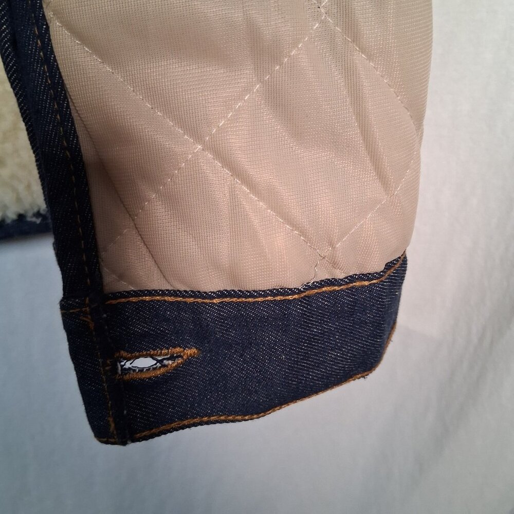 Vintage Sears Roebucks Denim Trucker Jean Jacket Men 46 R Sherpa Lined Blue - Picture 13 of 16
